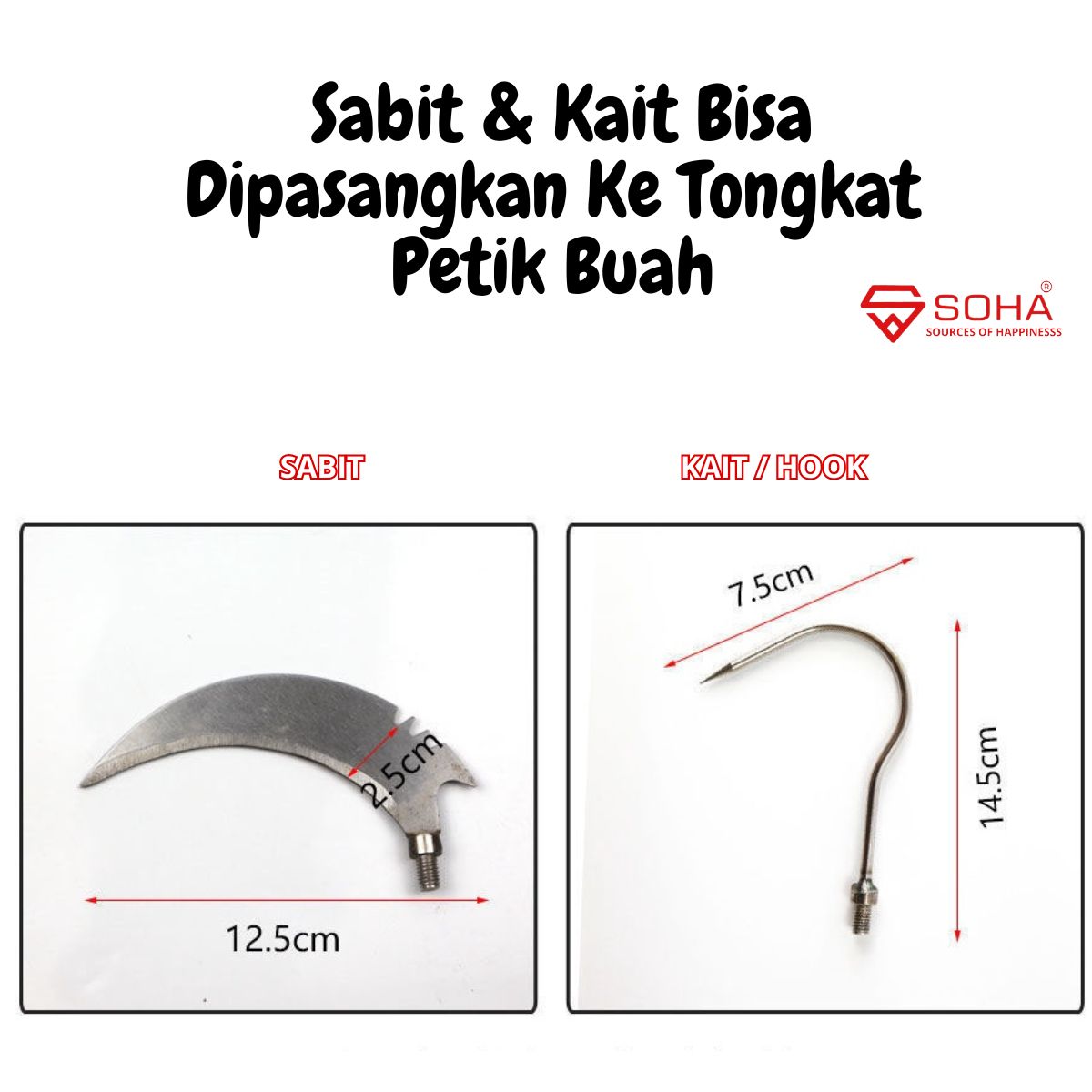 TK-19 Sabit Kecil & Kait Bisa Dipasangkan Ke Tongkat Petik Buah / Ujung Hook & Ujung Sickle Ada Baut Khusus 8mm