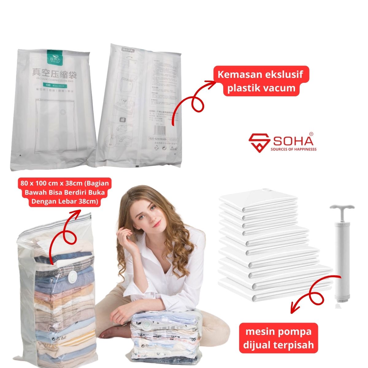 SOHA VB-10 40 x 60 CM Plastik Vakum Baju Plastic Vacuum Storage Compression Clothes Laundry Travel Bag Kompresi Simpan Seprei Selimut Pakaian