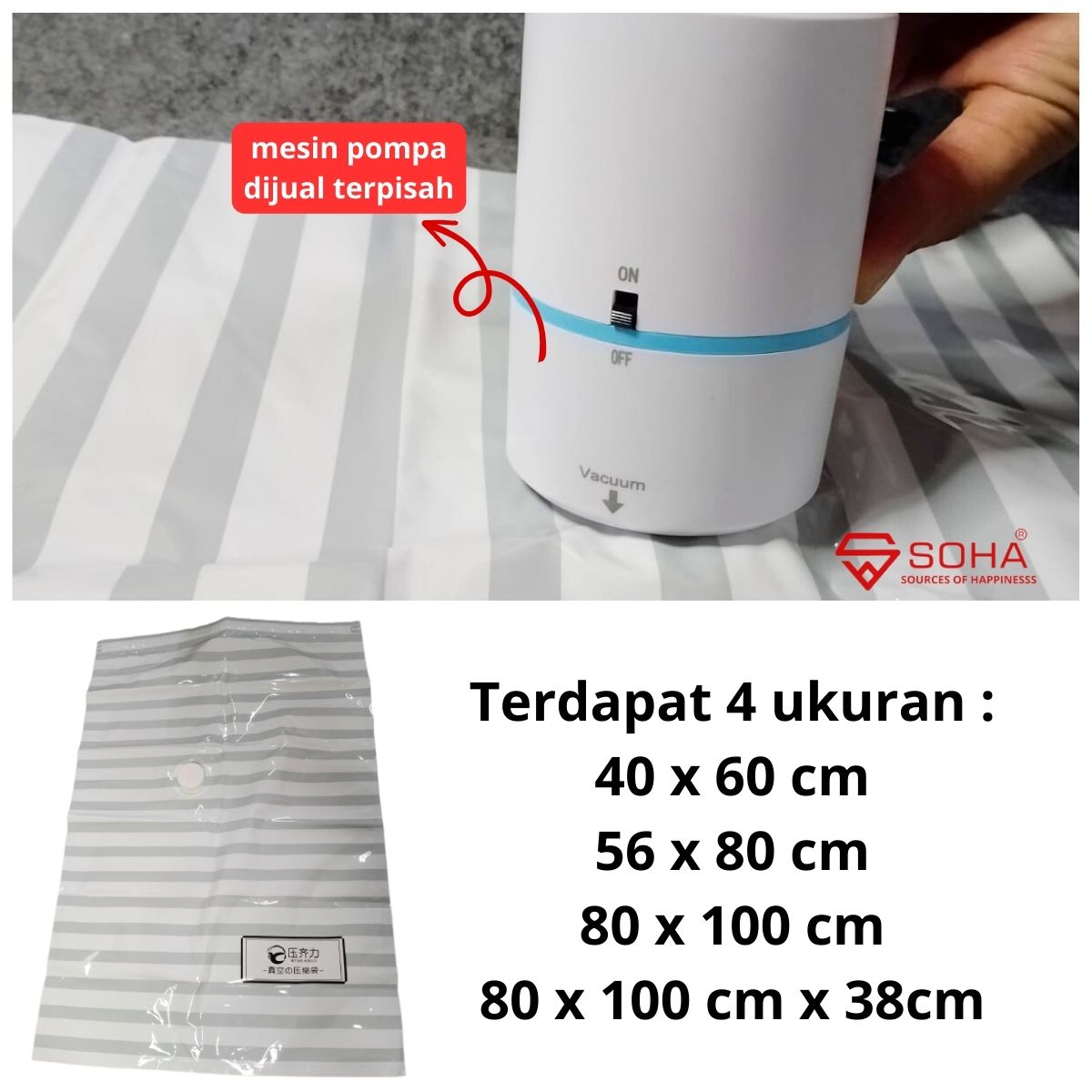 SOHA VB-10 80 x 100 CM Plastik Vakum Baju Plastic Vacuum Storage Compression Clothes Laundry Travel Bag Kompresi Simpan Seprei Selimut Pakaian