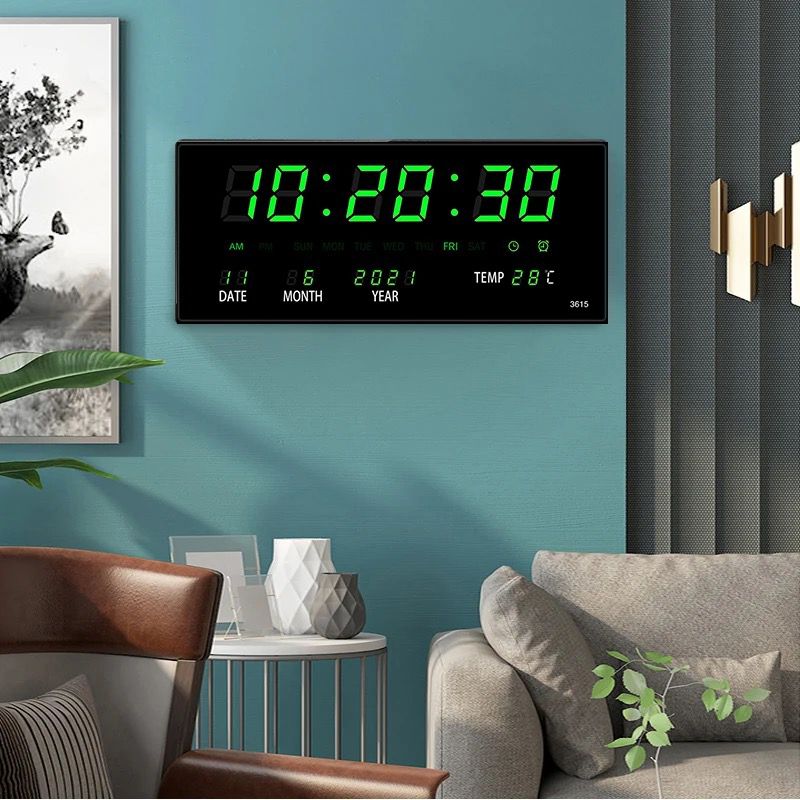 JD- 4622 LED Hijau Jam Dinding Digital Layar Besar 47 x 23 cm LED CLOCK WALL Dinding / Meja Smart Watch Kalender & Alarm