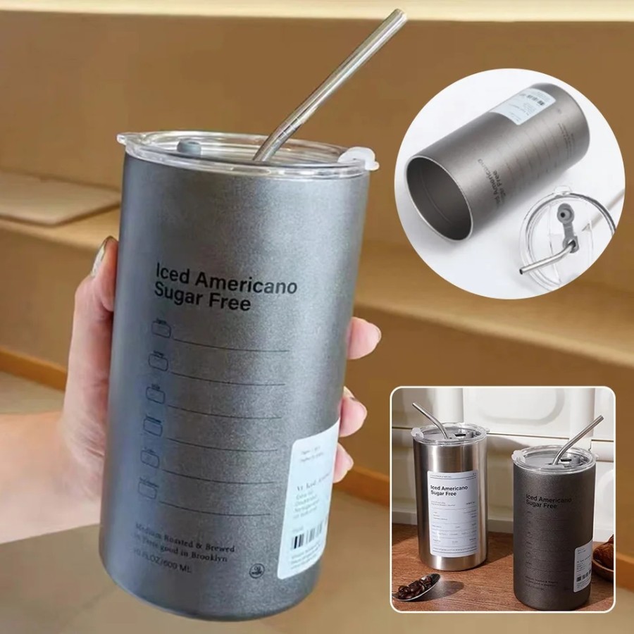 ART-071 Abu-abu Stainless Steel Cangkir Thermos Kopi Termos Baja Tahan Karat Es Kopi Mug Gelas Botol Minum termos Dengan Tutup