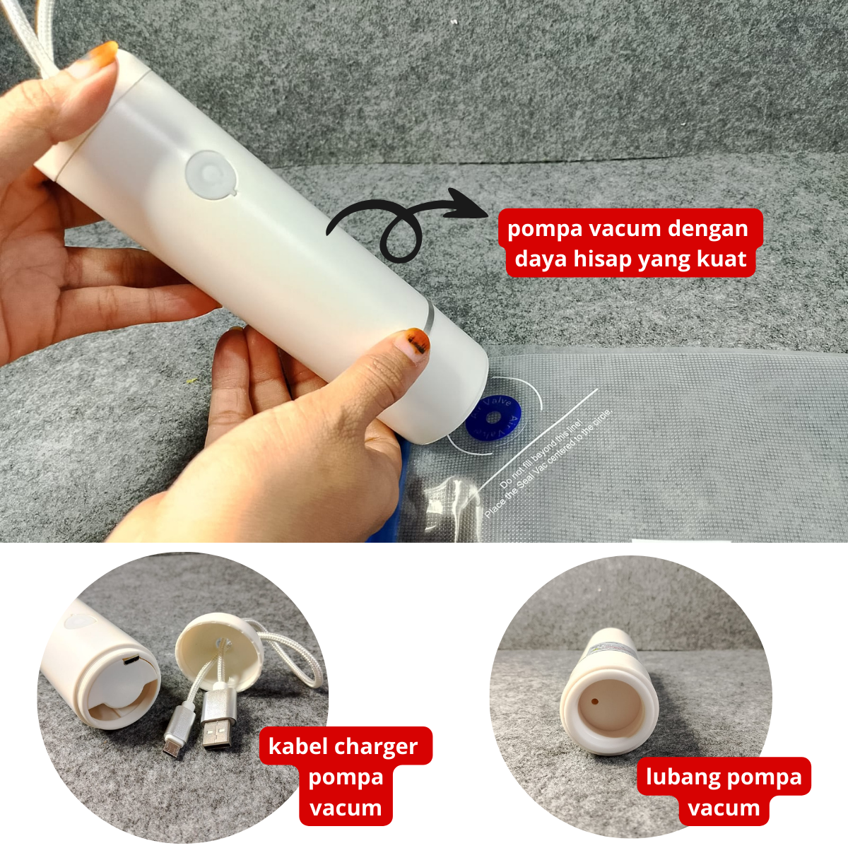 MVS-19 Pompa Khusus Plastik Vacuum Zip Lock Pompa Sedot Angin Plastik Vacuum Sous Vide cooking Embossed Seal Bisa Rechargeable