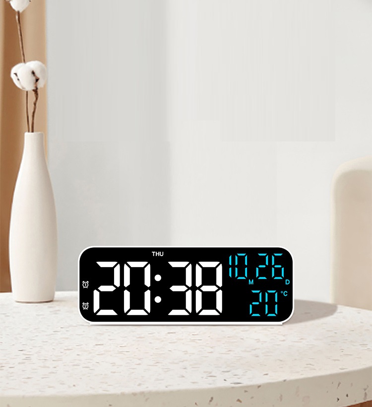 JD-2802 Body Putih LED Putih Biru Jam Digital Meja LED Besar Tampil Jam Tanggal Hari Suhu 2 Alarm 12/24 Jam Alarm Snooze Countdown Hitung Mundur