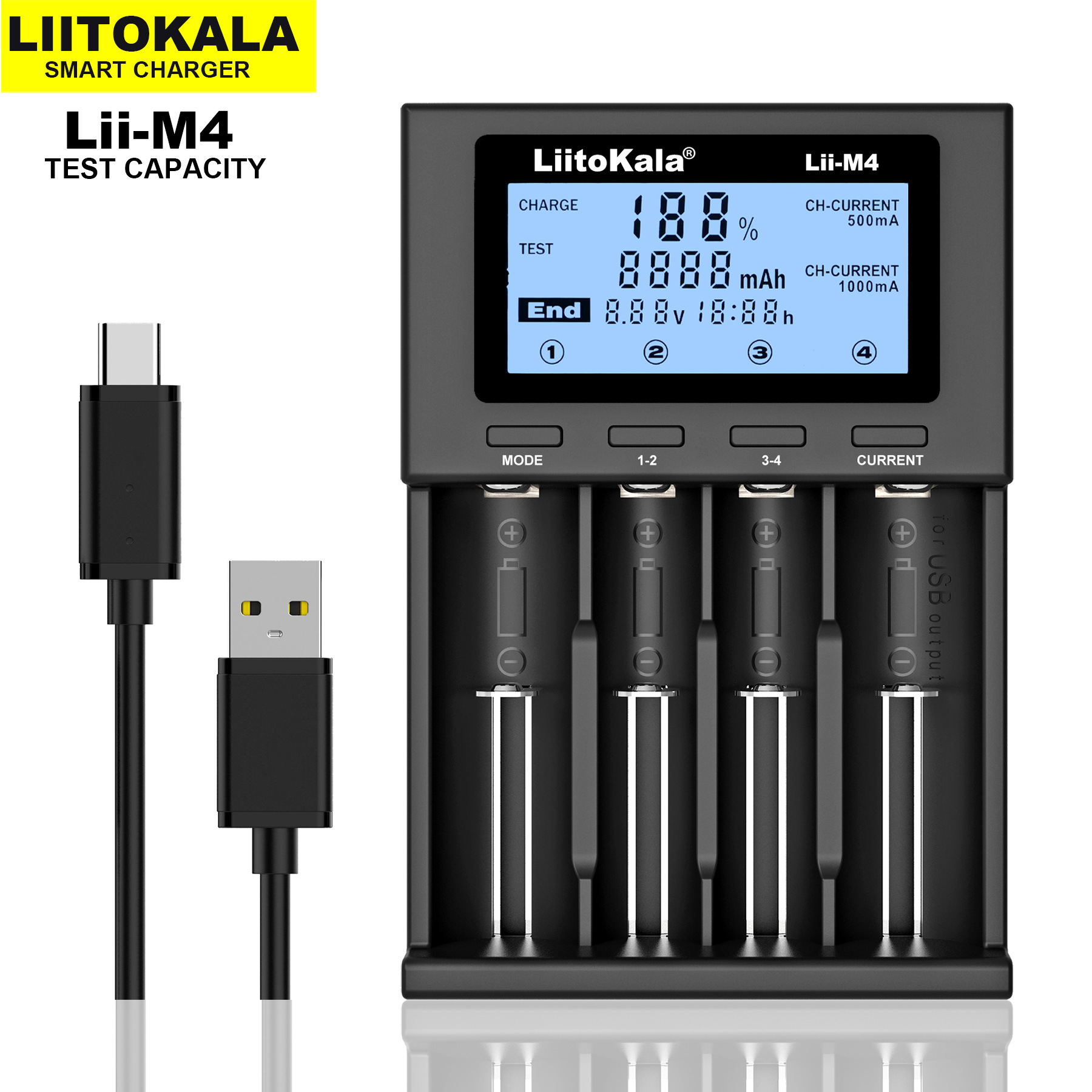 CHB-012 LiitoKala Lii-M4 Charger Baterai Cas Baterai AAA AA 18650 Indikator Digital LED Status Baterai Volt dan Ampere Ni-MH Ni-Cd Li-ion