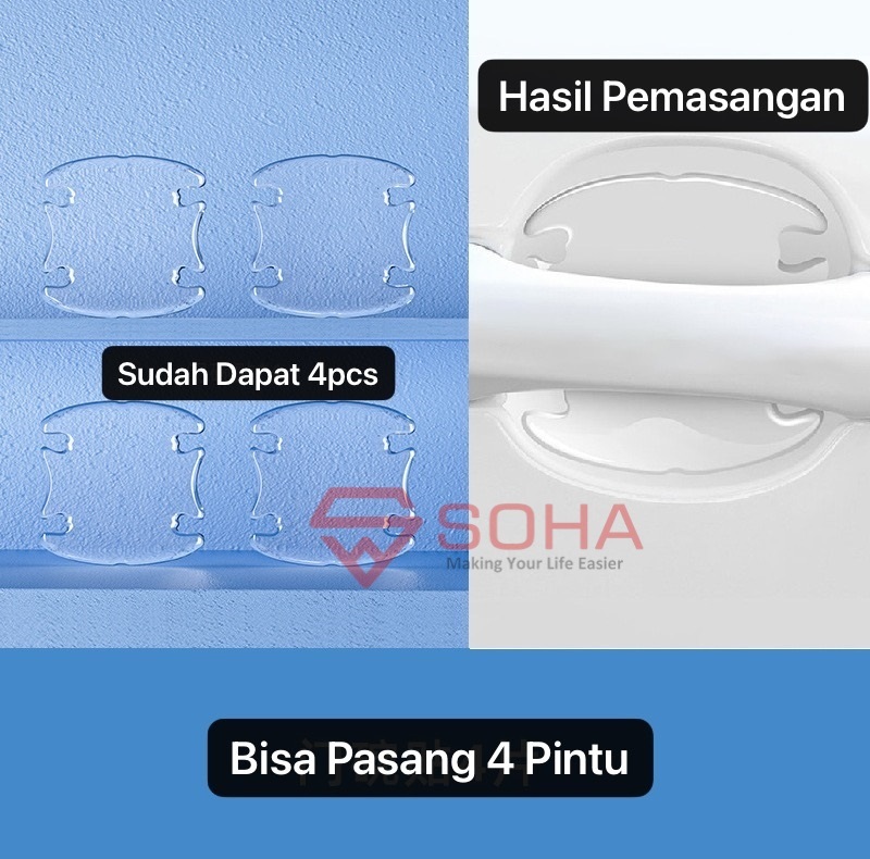 AM-71 Bening Karet Pelindung Gagang Pintu Mobil Car Handle Door Silikon Pelindung Body Pintu Isi 4pcs Buat 4 Pintu