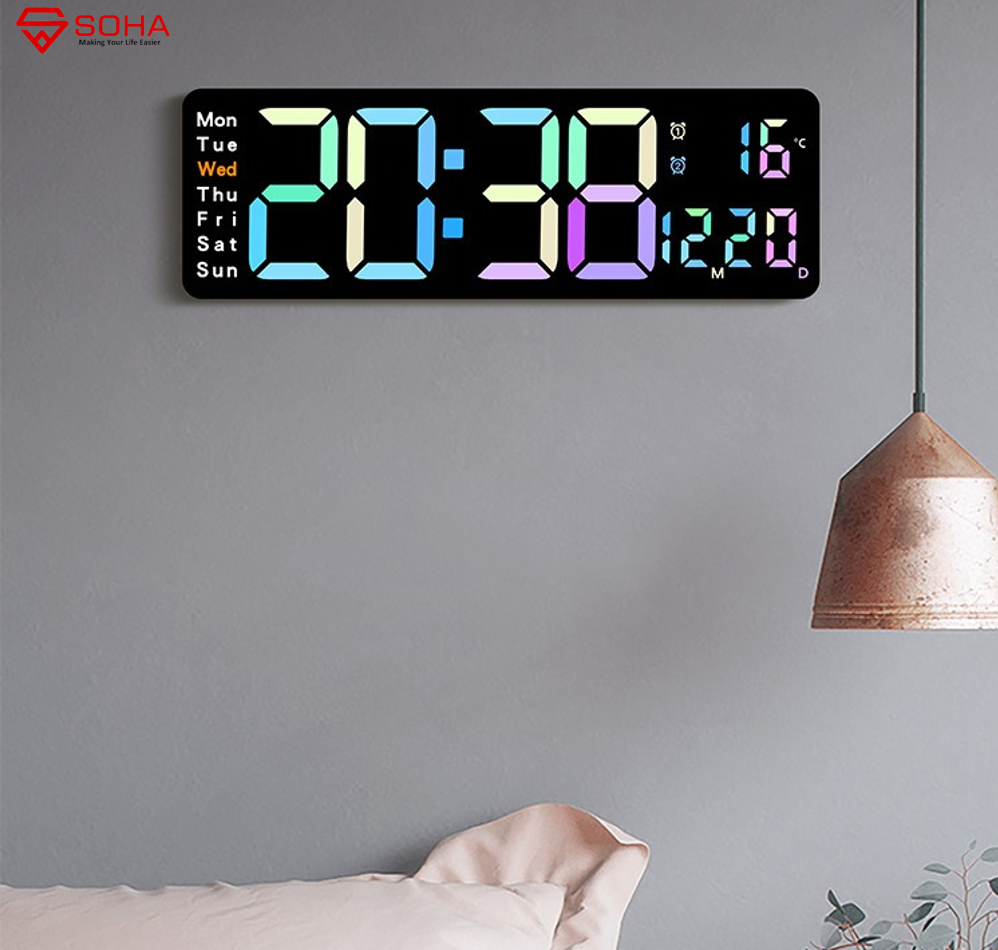 JD-5529 13 Inch Varian A Jam Digital LED Besar Dinding Kalender Hari Alarm Clock Weker Timer Countdown Smart Watch Suhu Temperatur Warna Macaron Color