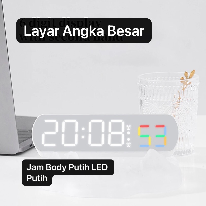 JD-6639 Putih Putih Jam Alarm Digital LED Jam Elektronik Dekorasi Ruang Tamu Kerja Kamar Tidur Timer Countdown Alarm