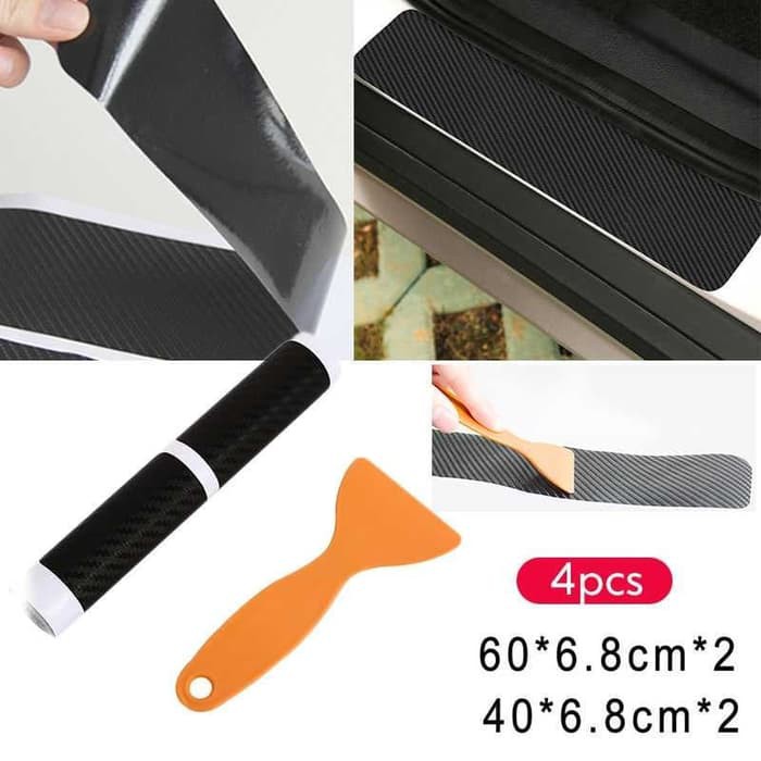 AM-74 Pelindung Injakan Kaki Pintu Mobil Door Sill Protect Sticker 3D Carbon Stiker Pijakan Lantai Pintu Mobil Motif Polos 3D