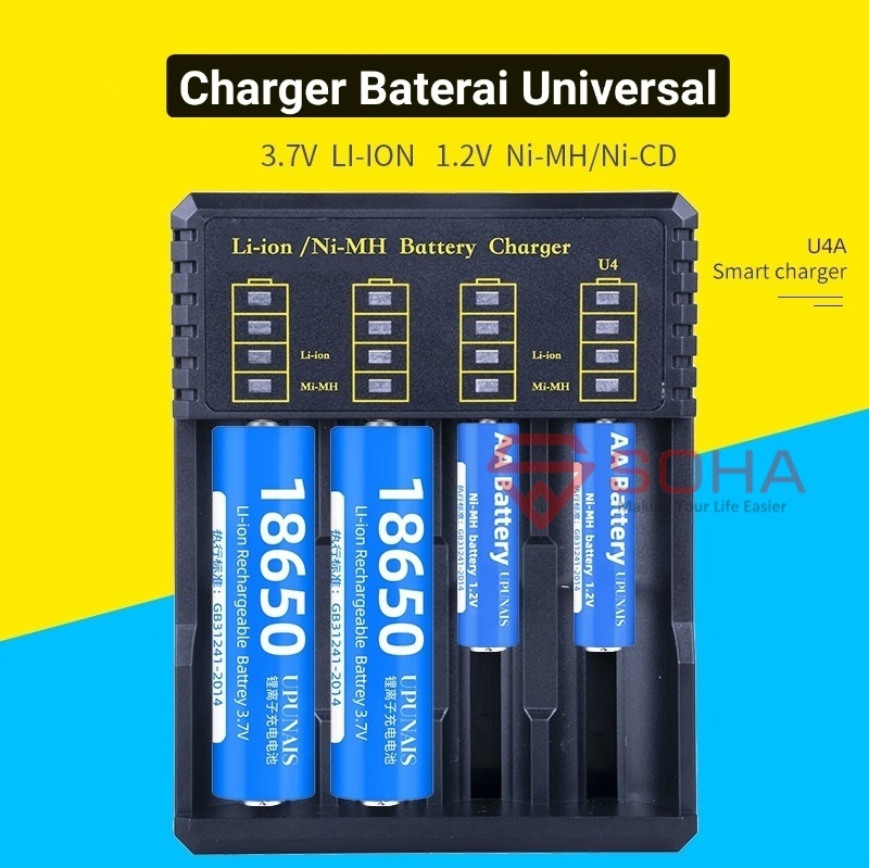 CHB-010 Charger Baterai 4 Port Ada Indikator Bisa Cas Baterai Ni-MH 1.2V Li-ion 3.7V 18650 14650 Auto Cut Off