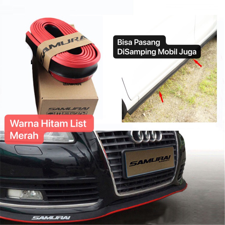 AM-77 Hitam List Merah - Lips Bumper Samurai Karet Pelindung Skirt Bumper Mobil Karet List Pelindung Bumper Bawah Mobil Samurai