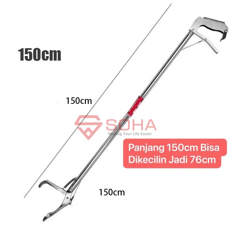 PCK-12 150cm Tongkat Penangkap Ular Alat Penjepit Sampah Snake Tongs Foldable Alat Penjepit Sampah Snake Tongs Foldable