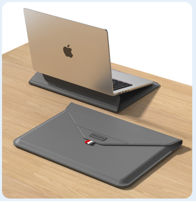 LC-09 Grey 13 - 14 Inch Sleeve PU Leather Notebook for Macbook Sarung Kulit PU EasyStand Sleeve Tas Laptop Universal for Asus Acer