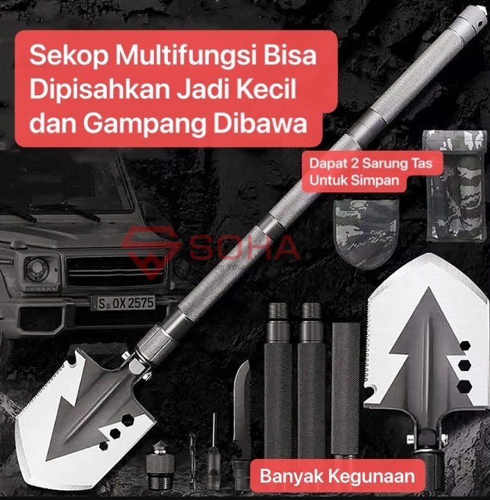 TK-27 Abu Sekop Multifungsi Skop Alat Berkemah Portabel Berkebun Rumah Sekop Lipat Pisau Peluit Cangkul Pacul Shovel Lipat