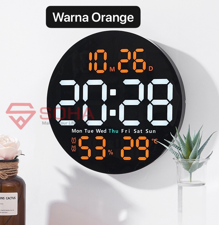JD-5501 Orange Jam Dinding LED Timer Countdown Digital LED Remote Control Hari Tanggal Suhu Hitung Mundur Tanggal Cina Lunar Ukur Kelembapan Ruangan