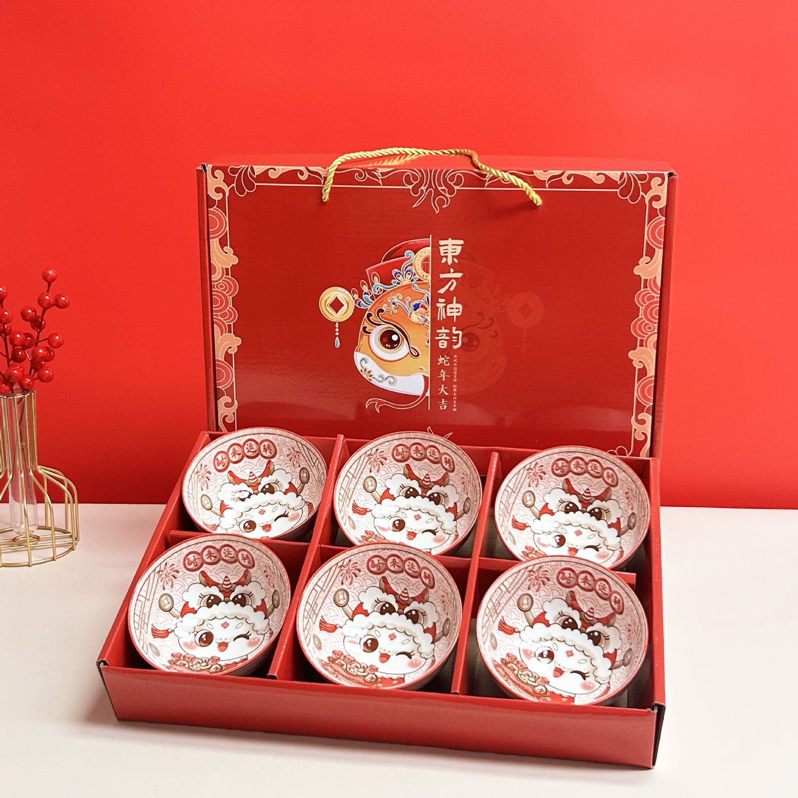 ART-057 6 Bowl Ular A Hampers Imlek Kado Natal Souvenir Gift Hadiah Ceramic Tableware Set Mangkok Sumpit Keramik Tahun Baru Chineses New Year