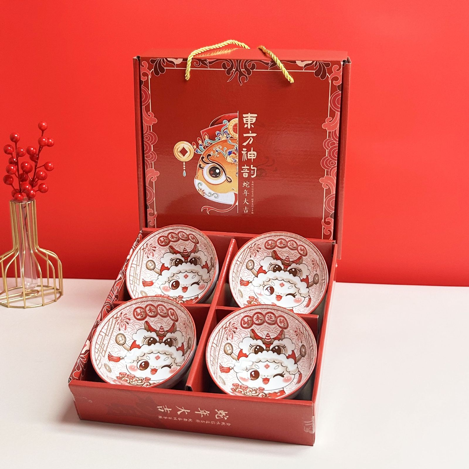 ART-057 4 Bowl Ular A Hampers Imlek Kado Natal Souvenir Gift Hadiah Bowl Ceramic Tableware Set Mangkok Sumpit Keramik Tahun Baru Chineses New Year