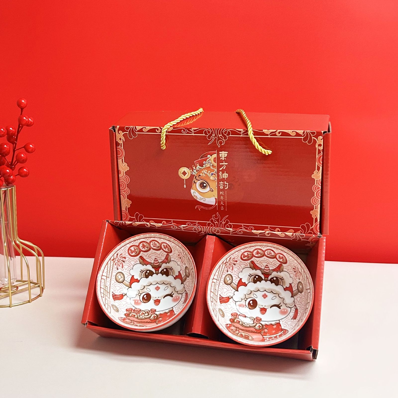 ART-057 2 Bowl Ular A Hampers Imlek Kado Natal Souvenir Gift Hadiah Ceramic Tableware Set Mangkok Sumpit Keramik Tahun Baru Chineses New Year