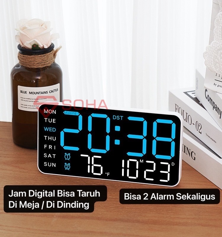 JD-6659 Biru Jam Alarm Digital Jam Elektronik Dekorasi Ruang Tamu Kerja Jam Weker Alarm Bisa Snooze