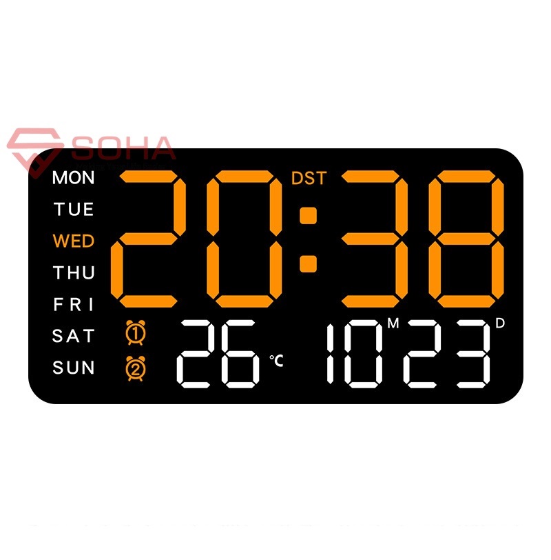 JD-6659 Orange Jam Digital LED Jam Meja Elegan Dekorasi Rumah Jam Dinding Tampil Jam Tanggal Hari Suhu