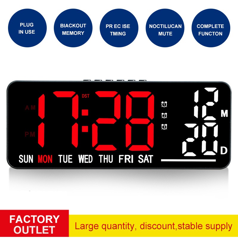 JD-2501 Merah Putih Jam Digital LED Jam Dinding Digital Jam Meja Angka Led Clock Wall Tanggal 3x Alarm Smart Watch