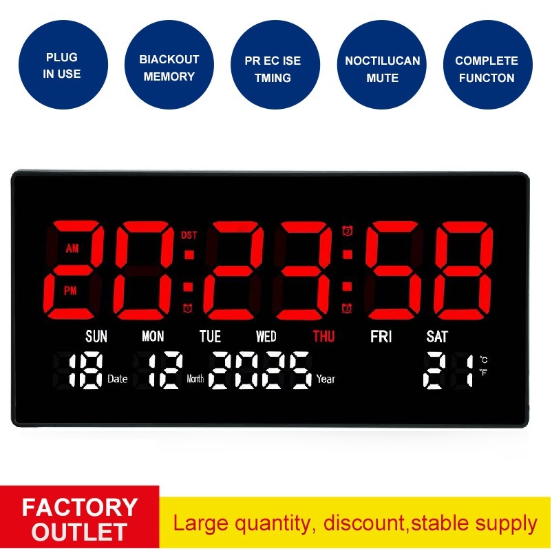 JD- 6823 LED Merah Putih Jam Dinding Digital Layar Besar 47 x 23 cm LED CLOCK WALL Dinding / Meja Smart Watch Kalender & Alarm