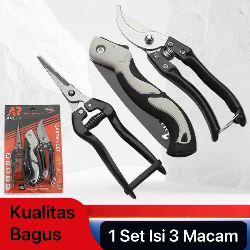 KBN-016 Alat Berkebun 1 Set isi 3pcs Dapat Gunting Ranting dan Gergaji Lipat Ranting Hobi Berkebun Garden Set Pruning Shears