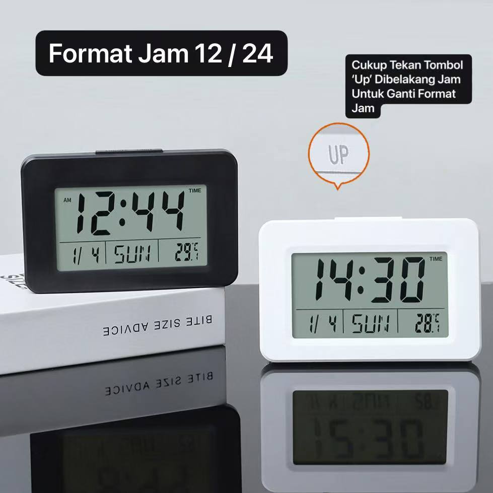 JD-9122 Jam Weker Pintar Jam Meja Digital LCD Alarm Kalender & Sensor Suhu Smart Alarm Clock multifungsi