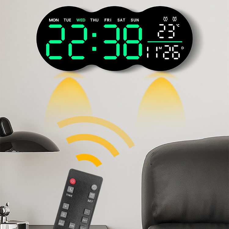 JD-2808 Body Hitam LED Hijau Jam Dinding Digital Minimalis Remote Modern Fitur Lampu Sorot Dekor Ruang Tamu / Lampu Tidur