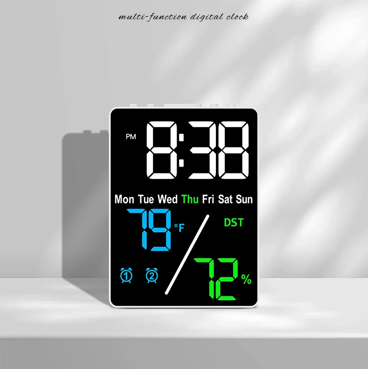 JD-5508 Body Hitam Jam Meja Digital Minimalis Jam Hari Suhu Kelembaban Alarm 2x Smart Clock Humidity Elegan