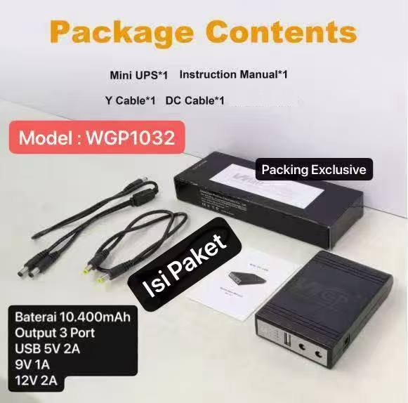 AK-07 WGP1032 10.400mAh UPS Mini 5V 9V 12V Kapasitas 38.48WH Power Supply For Router Power Cadangan Baterai Untuk CCTV 12V Catu Daya Rechargeable