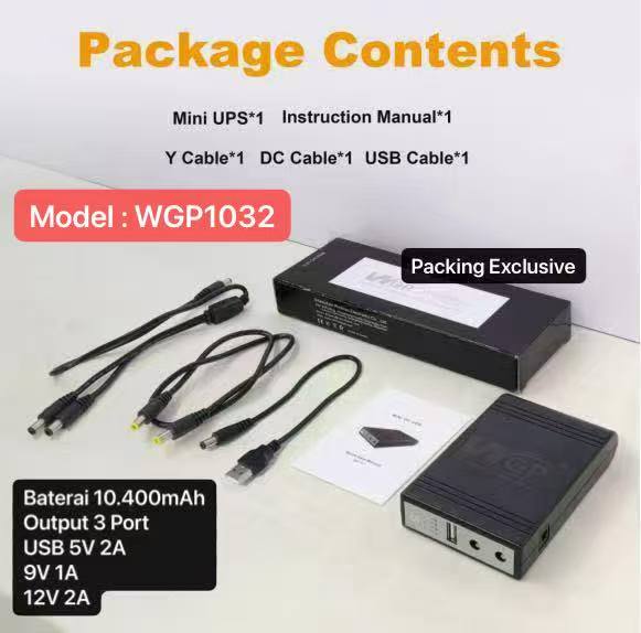 AK-07 WGP1032 10.400mAh UPS Mini 5V 9V 12V Kapasitas 38.48WH Power Supply For Router Power Cadangan Baterai Untuk CCTV 12V Catu Daya Cadangan Modem