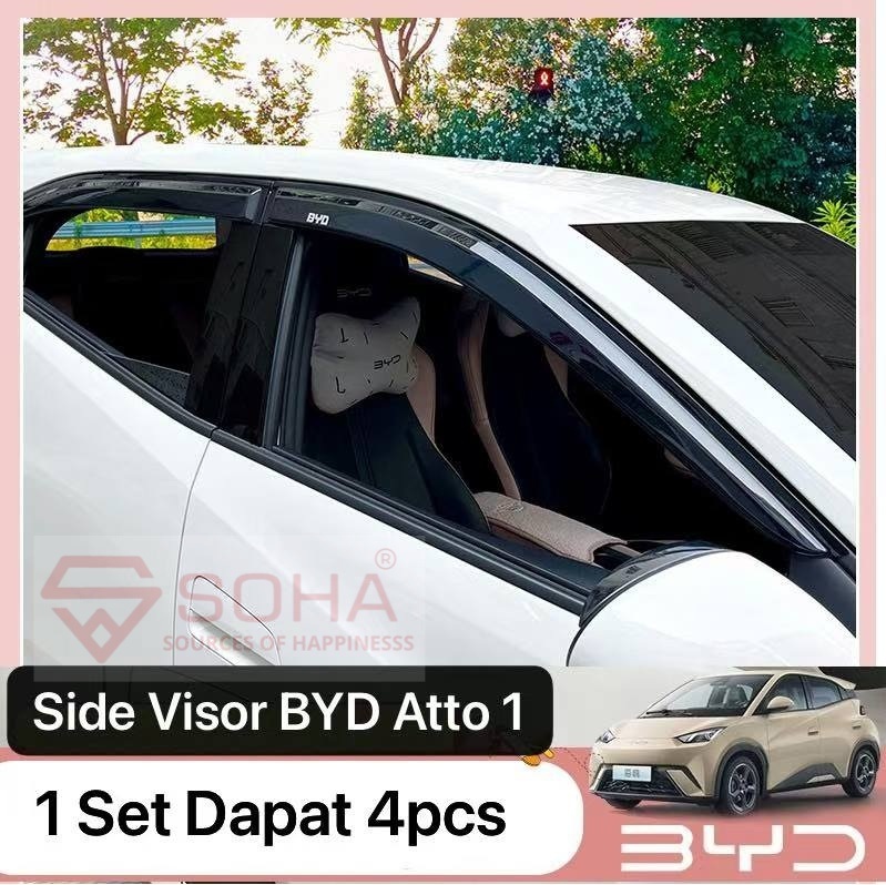 AM-106 Talang Air Mobil BYD Atto 1 Bahan PVC Hitam Dapat 4 pcs Buat 4 Pintu Side Visor Atto 1
