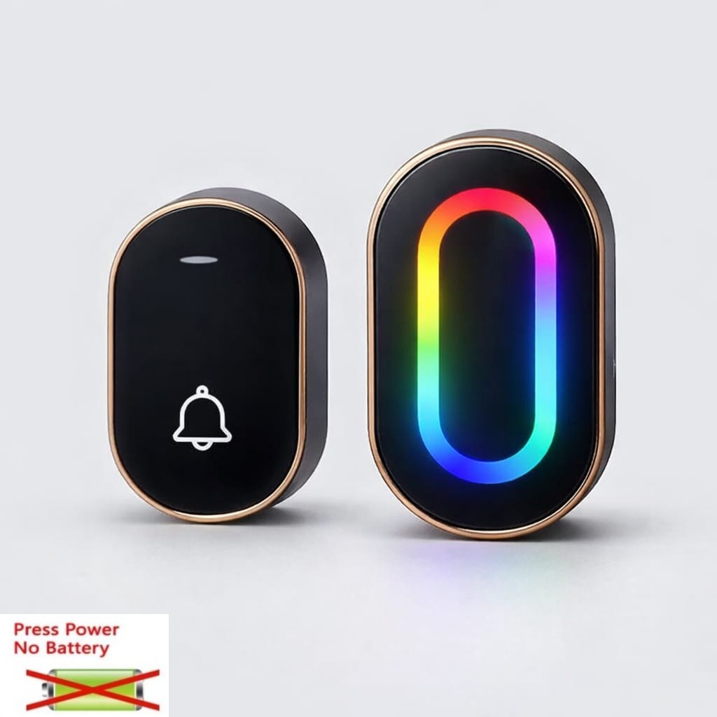 BEL-009 Bel Rumah Wireless Tanpa Baterai Doorbell 150M Lampu RGB & 38 Nada Lonceng Bel Pintu