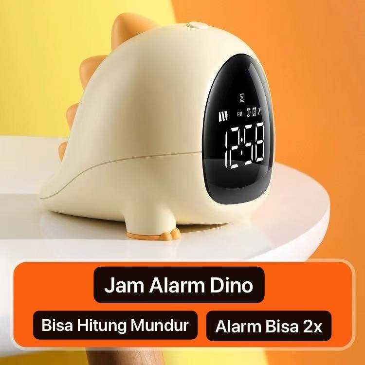 JD-25 Kuning Jam Design Dino Lucu Ada 2 Alarm dan Snooze & Hitung Mundur Ada 5 Nada Cocok Jadikan Hadiah Rechargeable