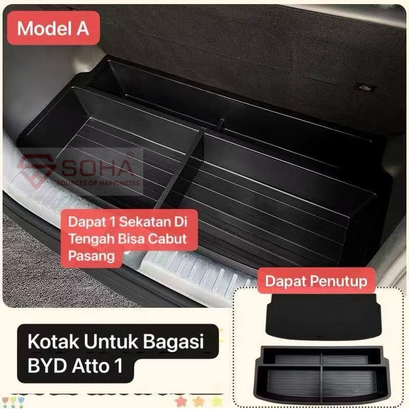 AM-103 Model A - Kotak Bagasi For BYD ATTO 1 FRUNK / Tray Penyimpanan Bagasi Plus Tutup & Partisi ABS PNP