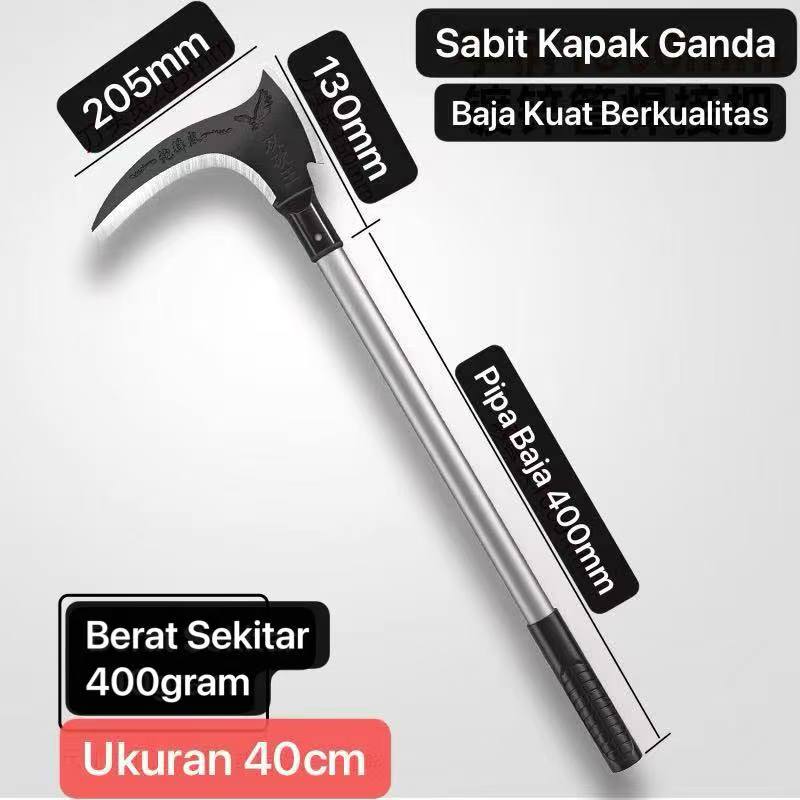KBN-017 40cm Alat Sabit Kapak Ganda Baja Asli Alat Kebun Sabit Potong Bambu Potong Rumput Ranting Pohon