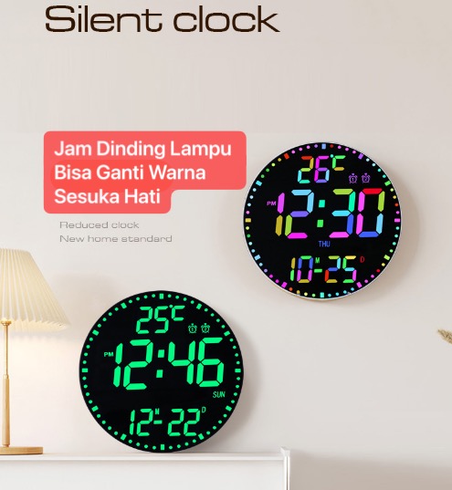 JD-14 Body Putih Lampu RGB SOHA Jam Digital LED Besar 11 Inch Alarm Free Remote Control Warna Lampu Bisa Di Atur