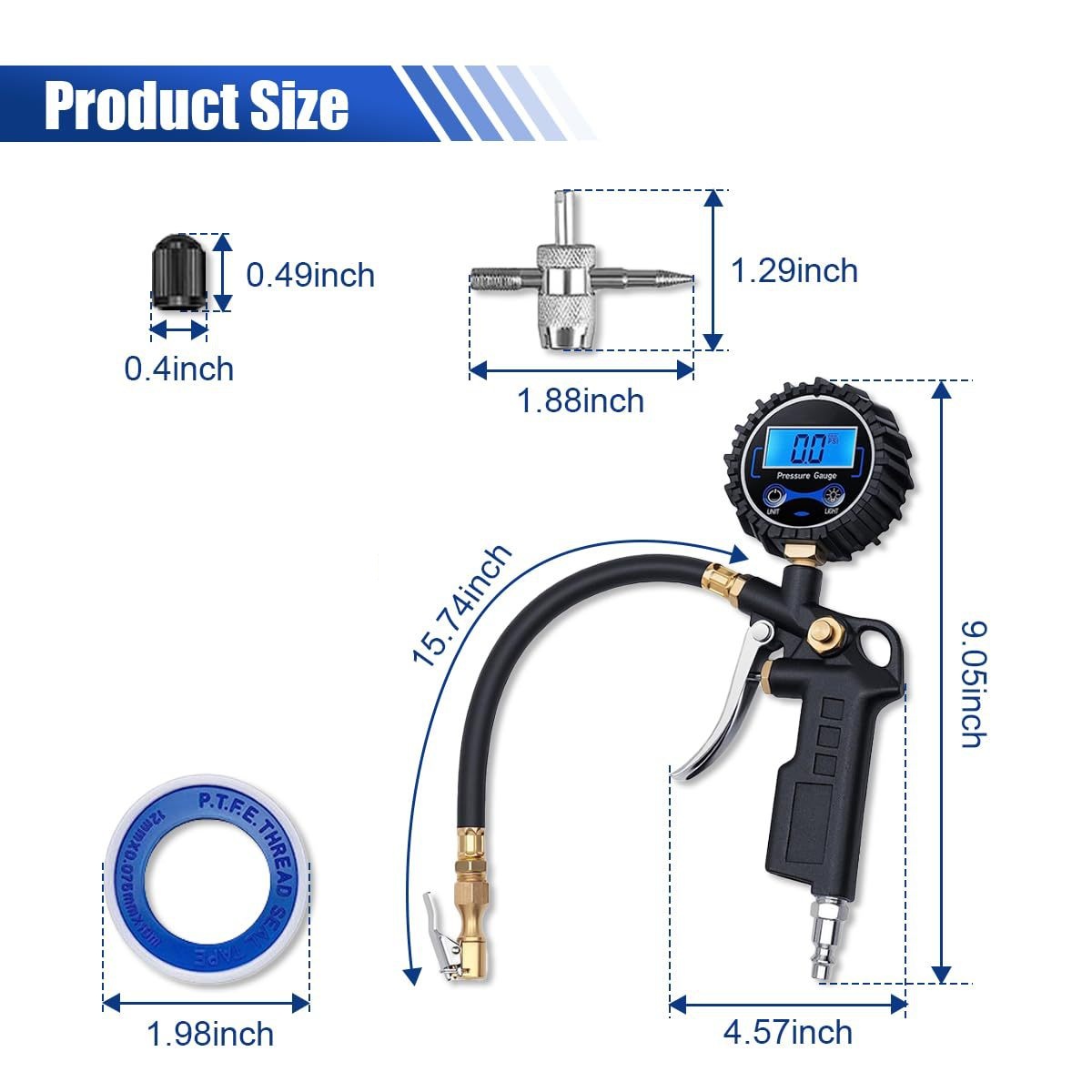 AM-96 Air Tire Inflating Gun Digital Bisa Ukur Tekanan Angin Ban Gauge Inflator Tire Pressure & Isian Angin