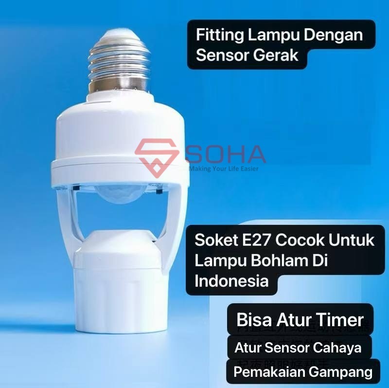ART-084 Fitting Lampu Bohlam PIR Sensor Gerak Pemasangan Di Lubang Lampu Bohlam Soket E27 Daya 60W Cahaya Otomatis