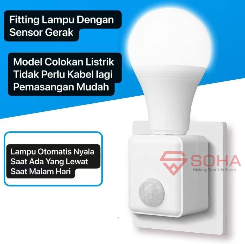 ART-082 Fitting Lampu Sensor Gerak Colokan Dinding EU Plug Auto On Off Otomatis Deteksi Gerak PIR Infra RED IR