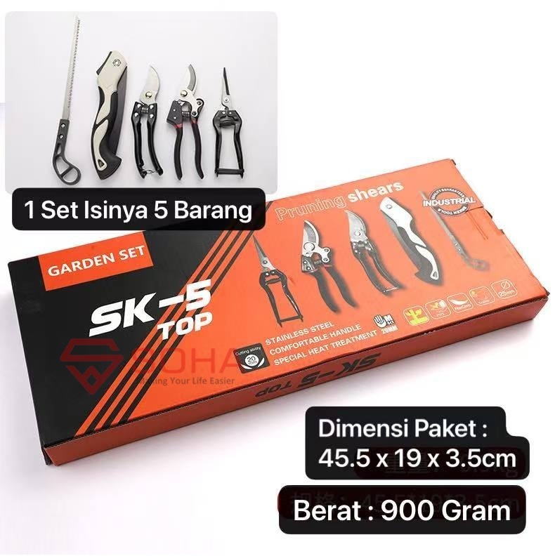KBN-015 Alat Berkebun 1 Set isi 5pcs Dapat Gunting Ranting dan Gergaji Dahan Ranting Pohon Tebal Kebun