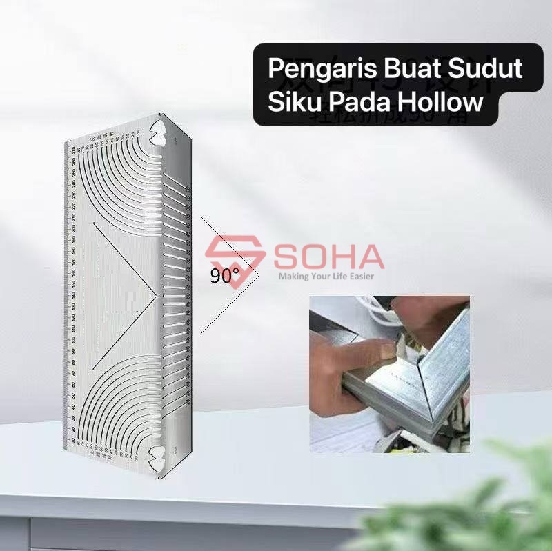 TK-43 20-80 Penggaris Gambar Sudut Buat Lipatan Besi Hollow dan Bending Hollow Sudut Siku Halus Lengkung