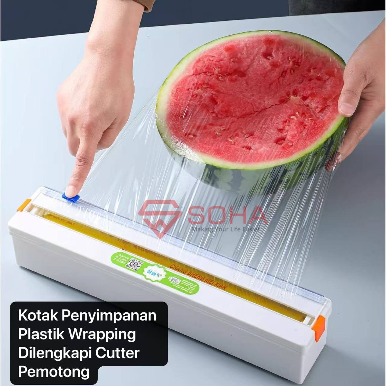 ART-087 Alat Pemotong Plastik Wrapping Kotak Simpan Food Wrap Film Dispenser Holder Cutter Box Tempel Di Kulkas