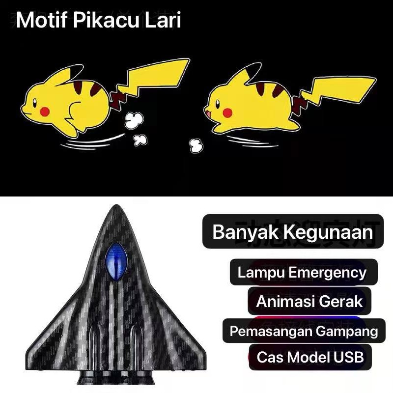 AM-98 Pikacu Lari Lampu Pintu Mobil Lampu Sorot Dinamis Motif Kartun Lucu Bisa Buat Sepeda / Motor Lampu Projektor Motif Rechargable