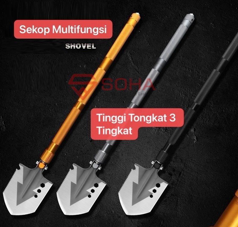 TK-27 Hitam Sekop Multifungsi Skop Alat Berkemah Portabel Berkebun Rumah Sekop Lipat Pisau Peluit Cangkul Pacul Shovel Lipat