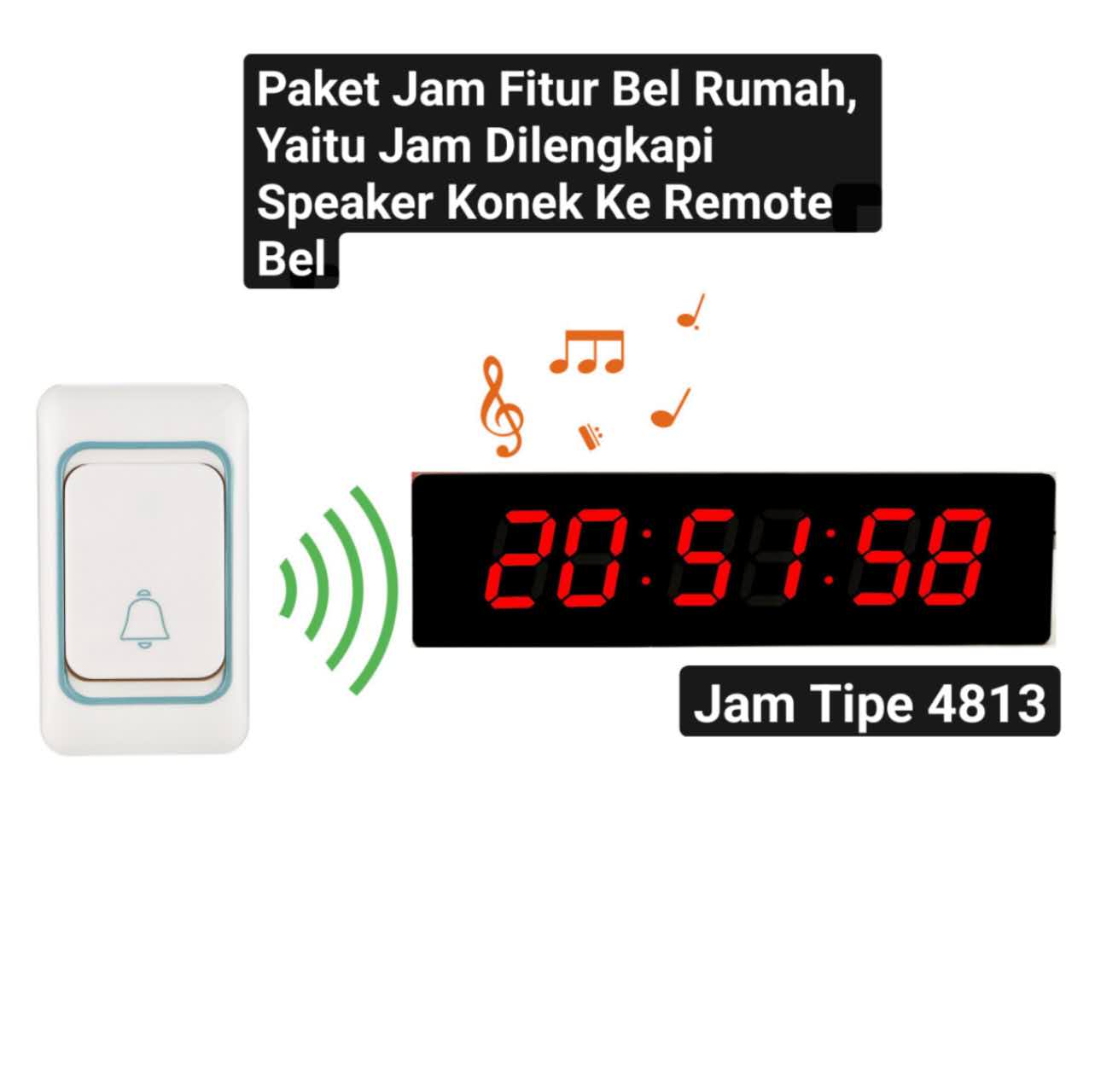 JD-4813 Merah Jam Tersedia Fitur Bel Rumah / Bel Wireless Ukuran Besar Jam Dinding Digital Bisa Jadikan Bel Rumah