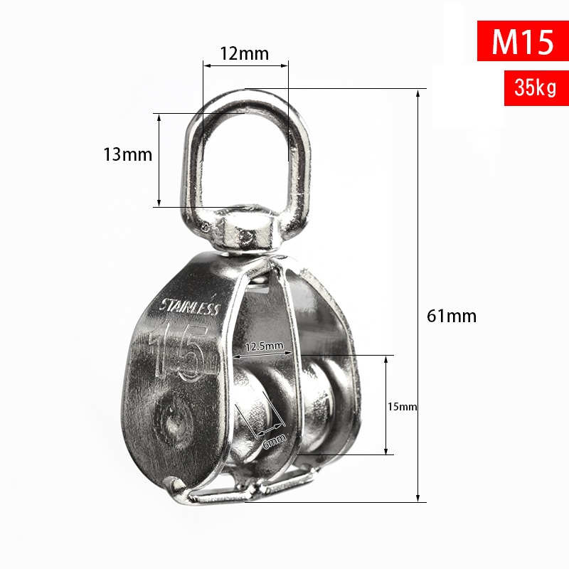TK-48 M15 Katrol Double 2 Sheave Stainless Steel 304 Double Wheel Kuat Kerekan Mini Ganda