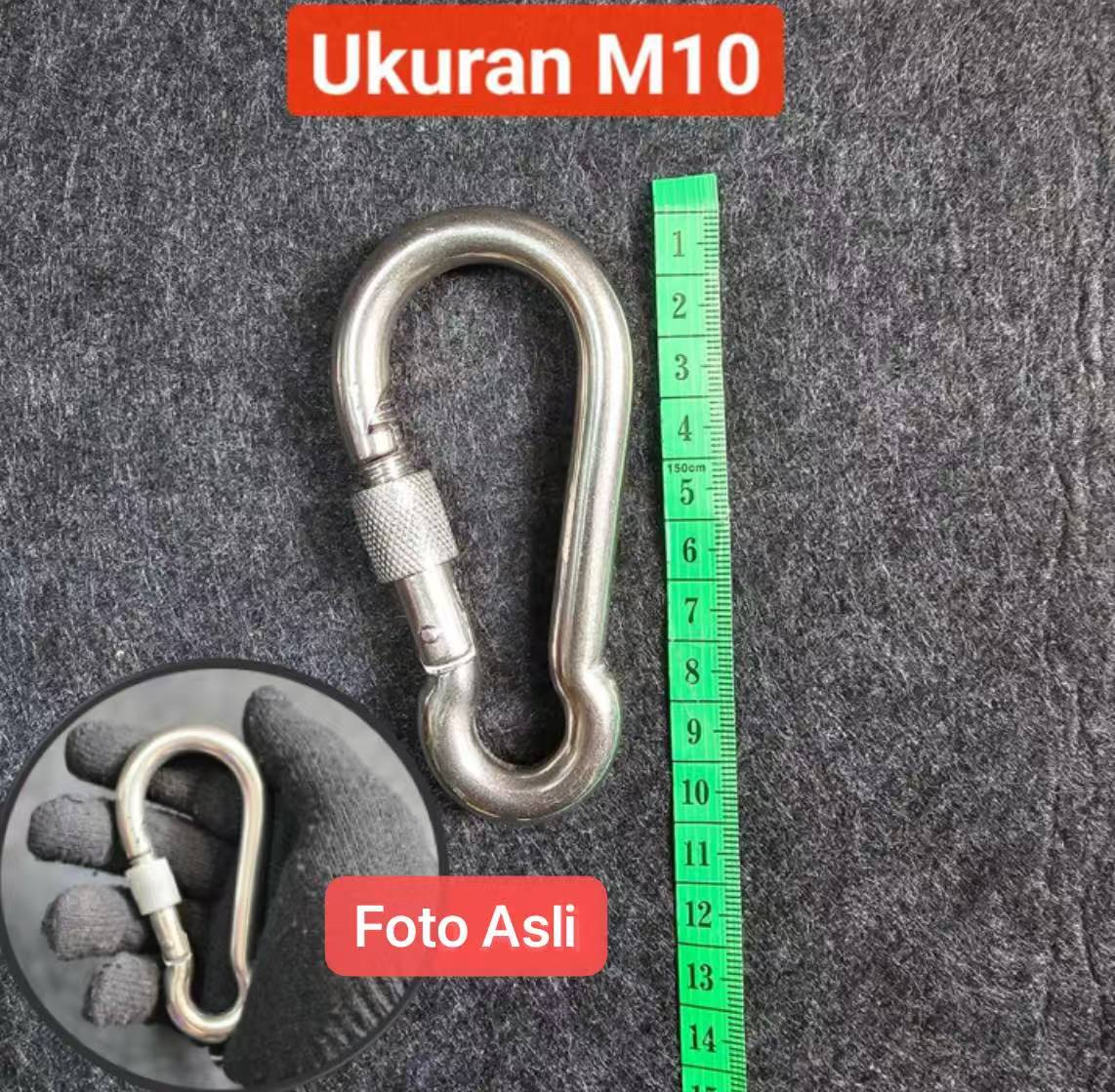 TK-50 M10 Metal Carabiner Nut Mountaineering Stainless Steel Screw Lock Climbing Gear Karabiner Pengait Gantungan Dengan Kunci Drat