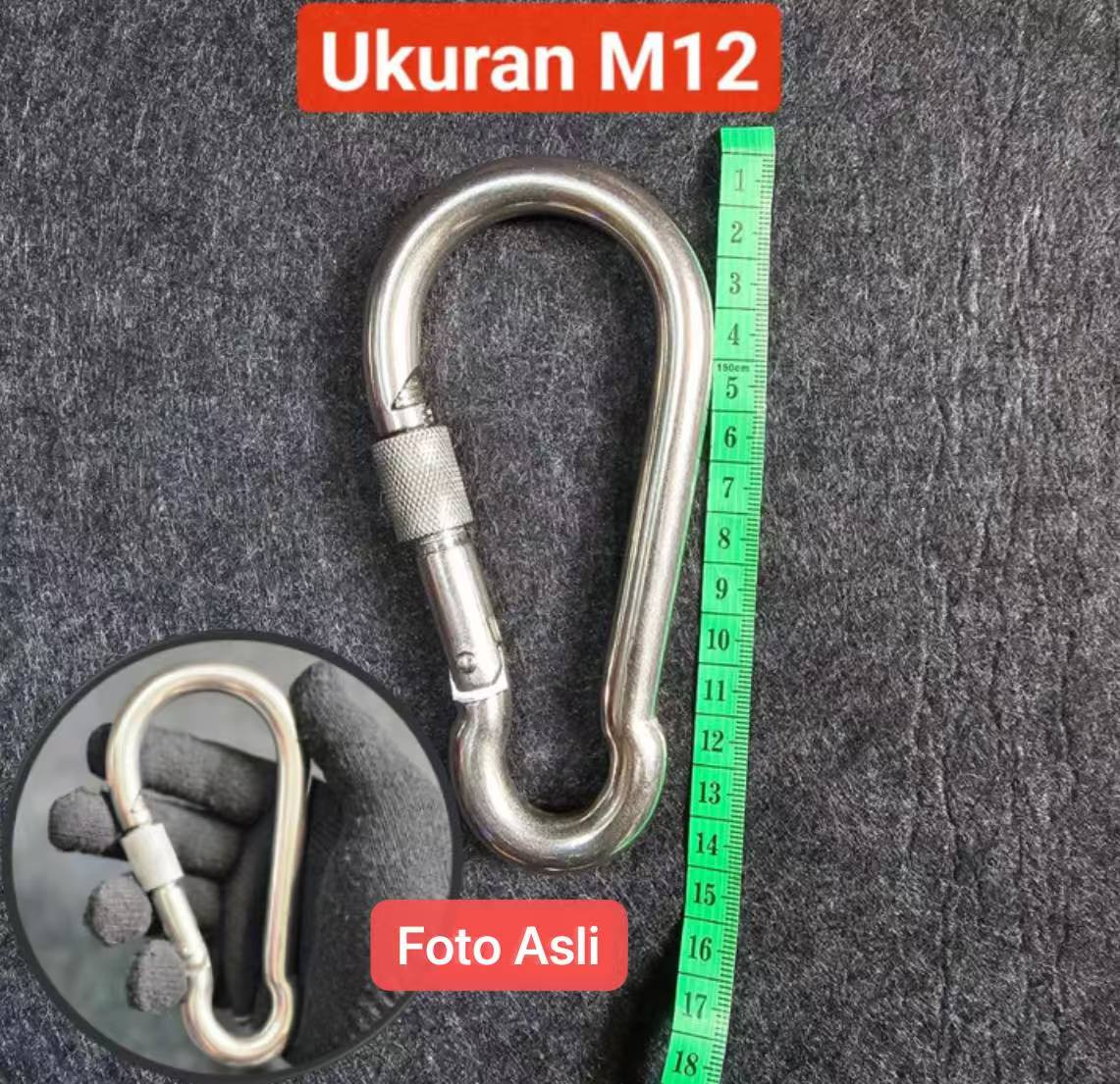 TK-50 M12 Metal Carabiner Nut Mountaineering Stainless Steel Screw Lock Climbing Gear Karabiner Pengait Gantungan Dengan Kunci Drat