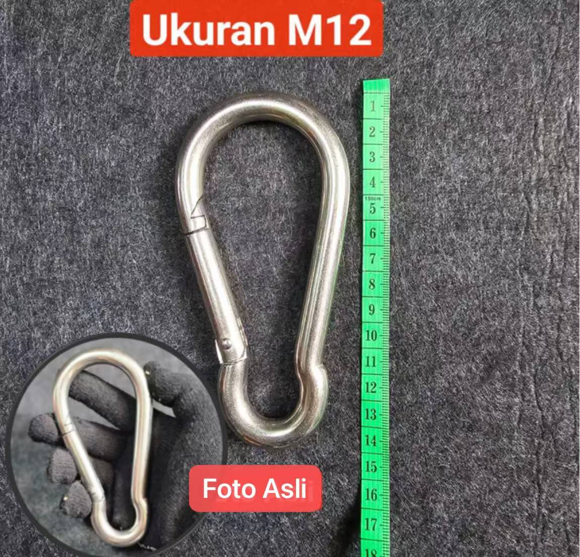 TK-49 M12 Carabiner Hook Hammock Mountaineering Karabiner Nut Snap Hook Stainless Steel Pengait Gantungan Serbaguna